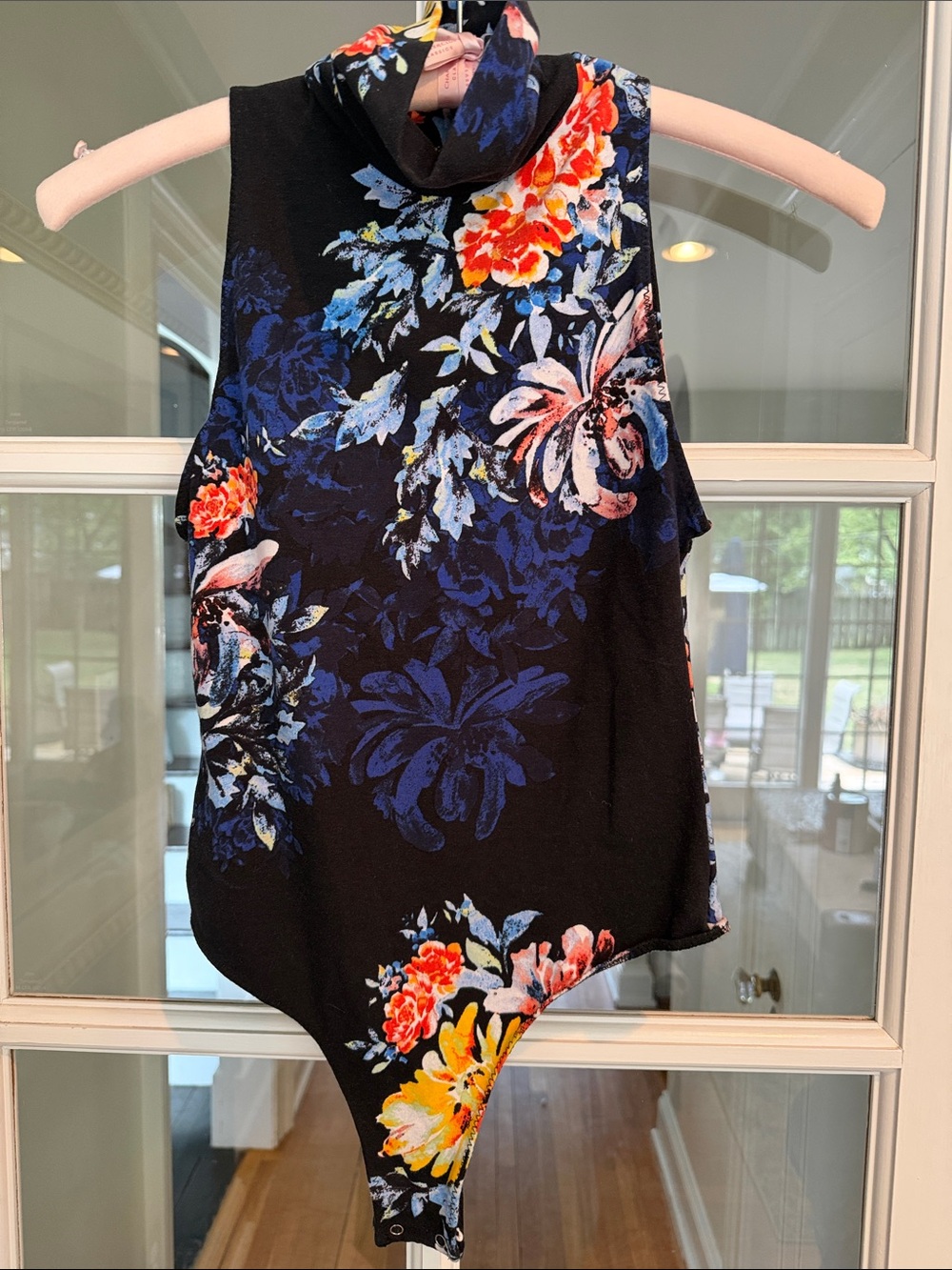 Free People Sleeveless Mock Neck Floral Bodysuit - Black Floral
